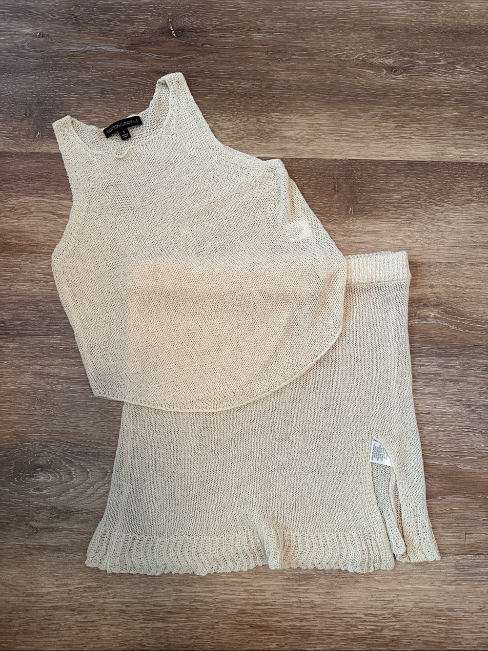 Cotton Candy LA Cream Small Open-Knit Sleeveless Top and Medium Skirt